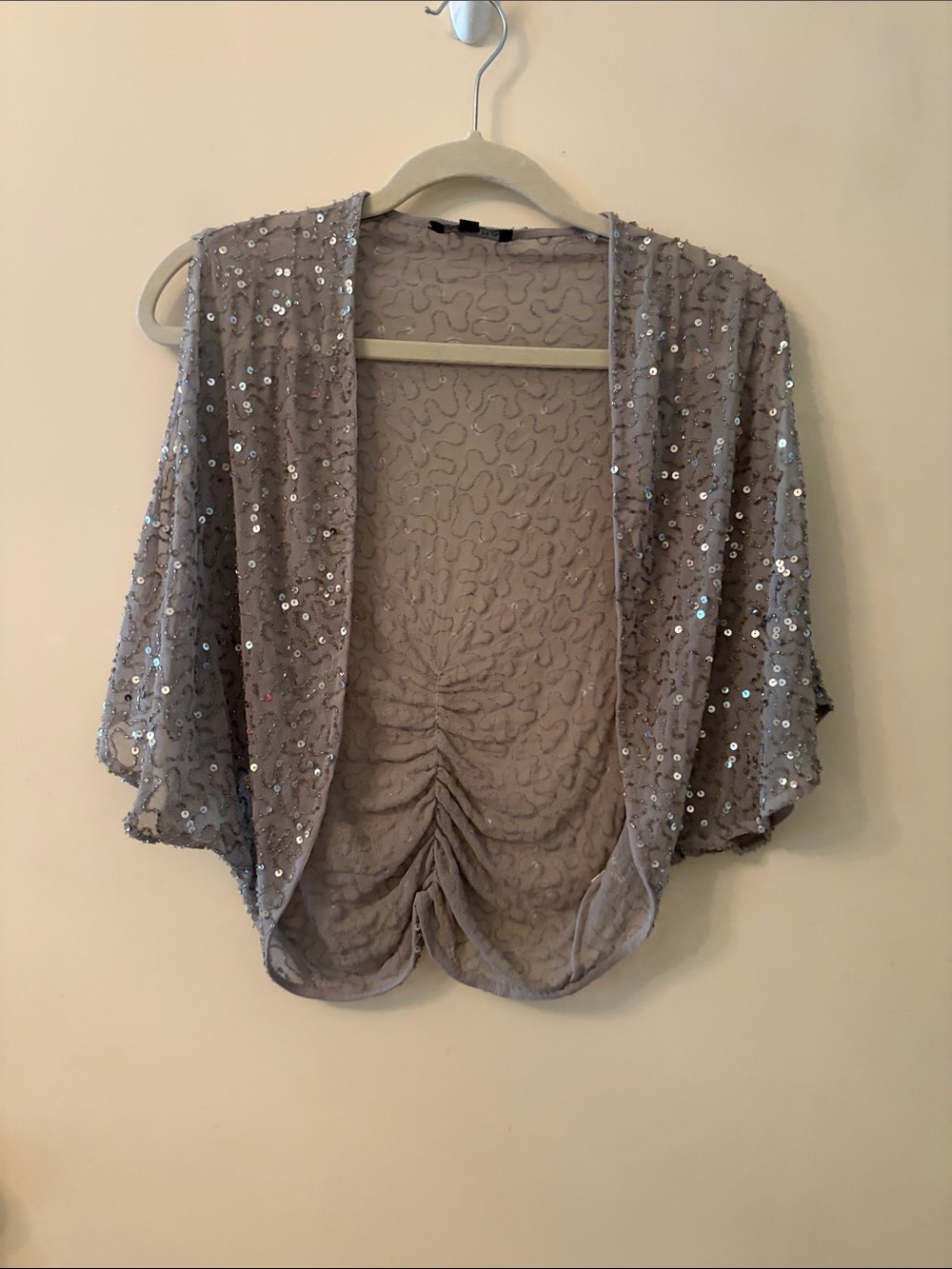 MARINA Silver Sequin Open-Front Shrug